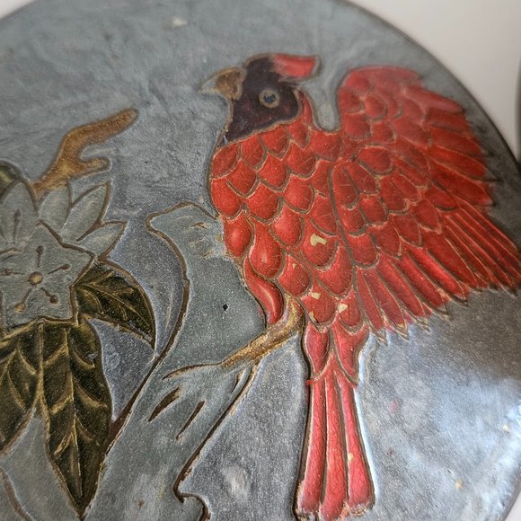 Horizon Enamel Bird and Gold Brass Round Trinket Box Made in India - Picture 6 of 7